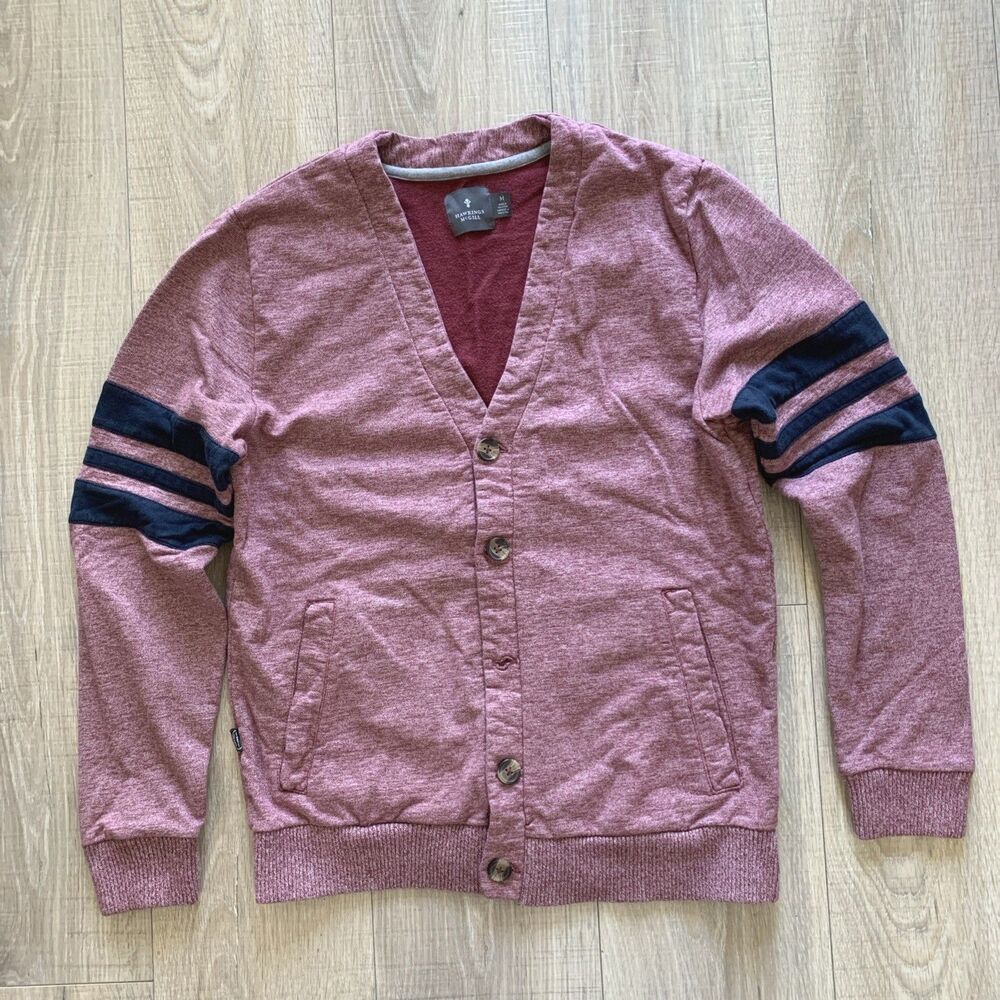 Hawkings McGill Button Cardigan Maroon Varsity Stripe Long Sleeve Mens Size M